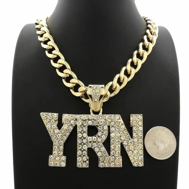 Iced Hip Hop Migos Yrn Pendant & 11mm 20" Cuban Choker Chain Fashion