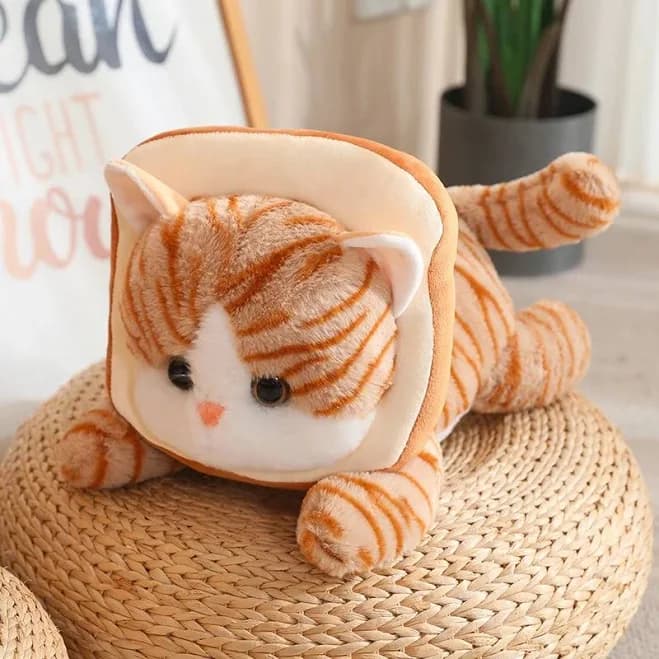 Adorable Orange Striped Tabby Cat Stuffed Animal Plush Toys Bread Slice / Medium