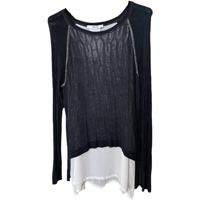Liu Jo Black Sheer Knit Long Sleeve Top with White Underlayer XS