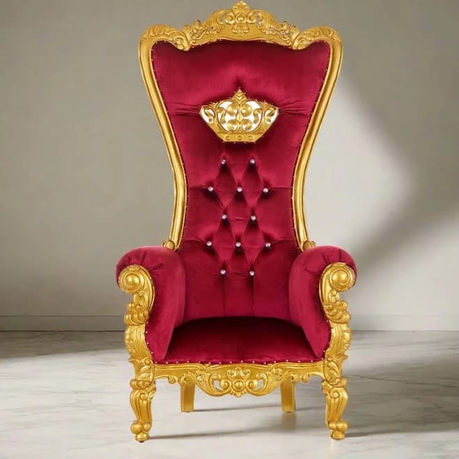 Crown Tiffany Throne Chair Red / Gold - Velvet