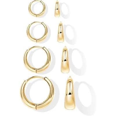 Chunky & Huggie Stack Hoop Earrings Set