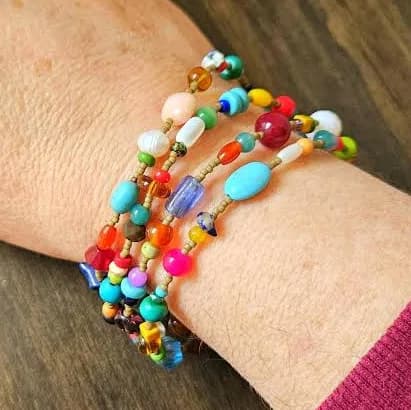 Colorful Boho Beaded Four Strand Bracelet