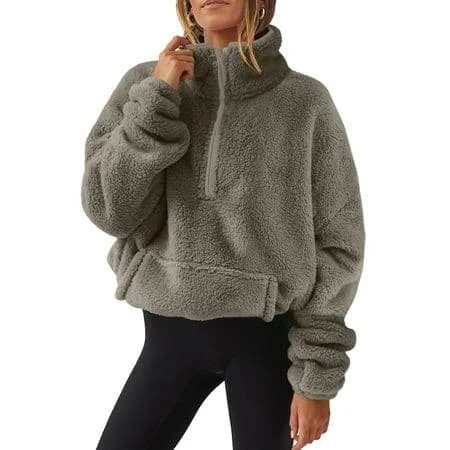 Women's Fuzzy Fleece Quarter Zip Pullover Sweater