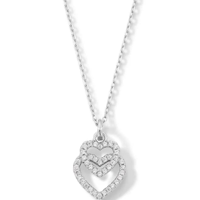 Sterling Silver CZ Double Heart Outline Drop Pendant