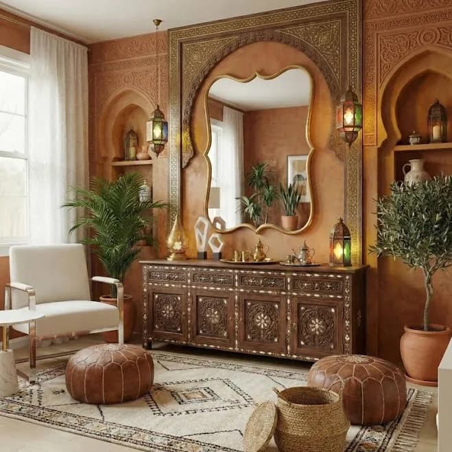 Wavy Scalloped Wall Mirror: Gold Frame Irregular Rectangle Vintage Classic Style Moroccan Inspired