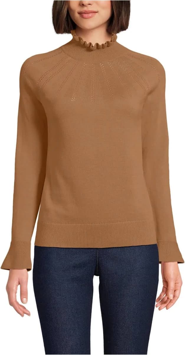 Lands' End Women's Cotton Pointelle Turtleneck Sweater