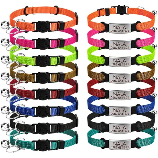 Red Personalized Cat Collars With Bell Free Custom Engraved Id Tag