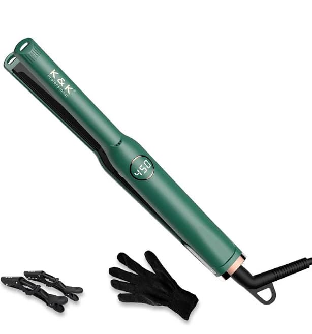 K&K Mini Hair Straightener with LED Display Adjustable Temperature 12 Inch Small Flat Iron 4D 360Swivel Short Hair Tourmaline Titan