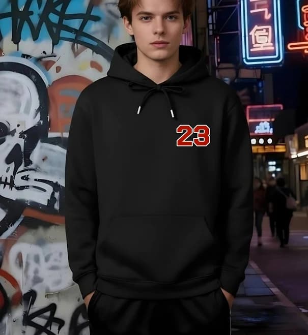 Men's & Women's 23 Number Print Hooded Sweatshirt - Light Grey With