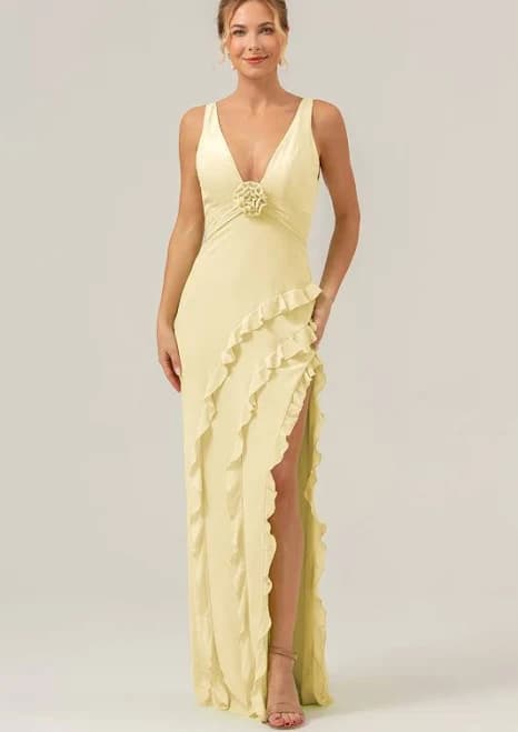Zapaka Women's Deep V Neck Ruffle Sheath Bridesmaid Dress