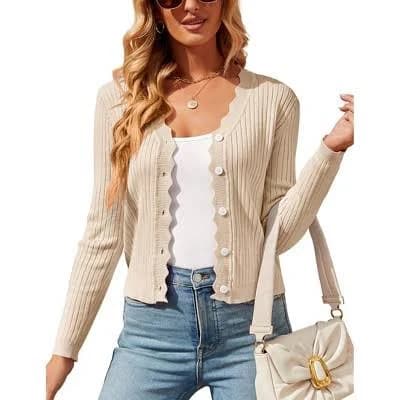 Clearlove Women's Cropped Rib Texture Sweater Cardigan