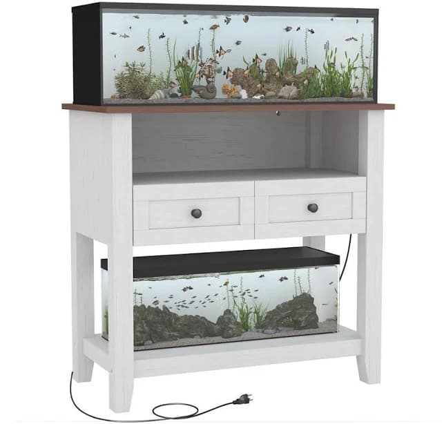 20 to 29 Gallon and Reptile Tank Rack - Storage Unit with Charging Station. Drawer and Open Space. Supports Up to 660 Pounds Qeetex Color: White