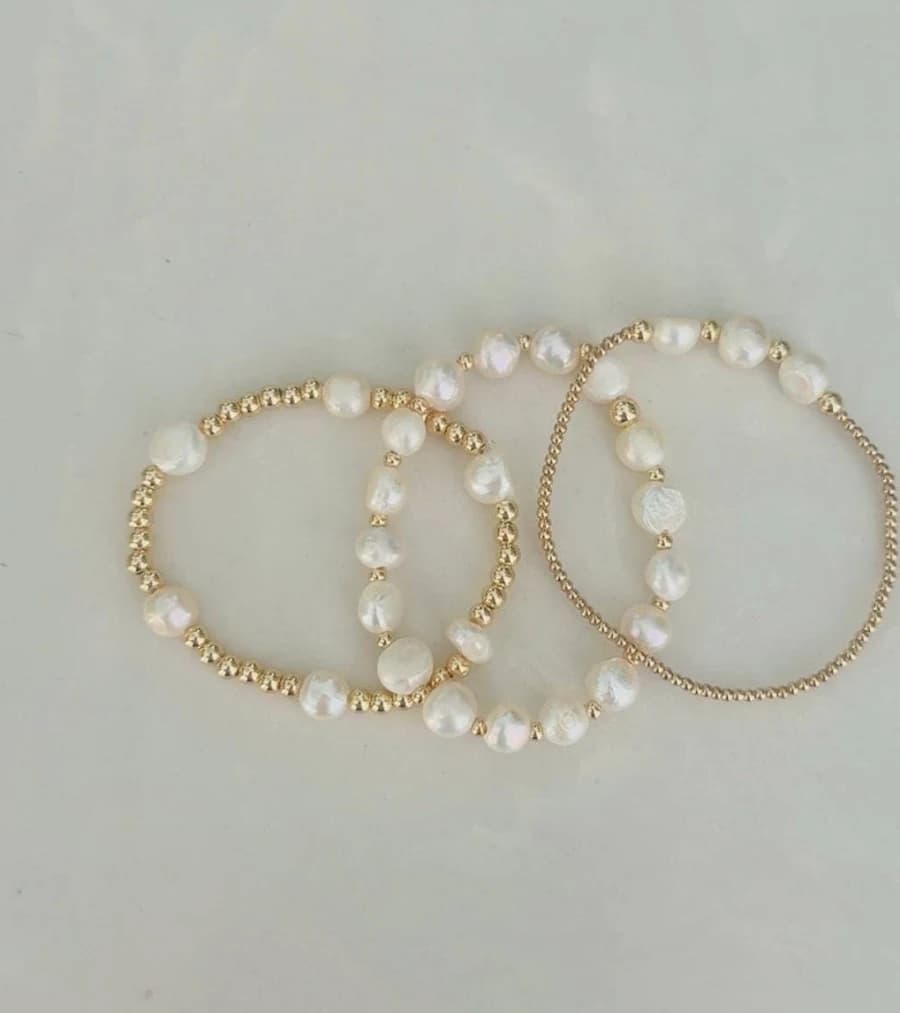 14K Gold Filled Pearl Beaded Stacking Bracelet