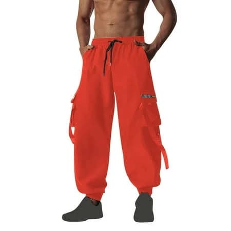 Men's Homadles Cargo Pants for Elastic Waist Loose Multiple Pockets Stretch Solid Cargo Pants