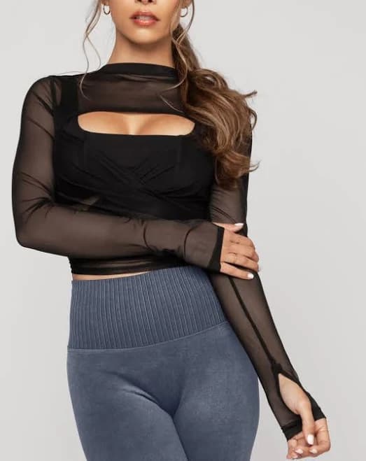 Bow Back Mesh Reversible Long Sleeve Top
