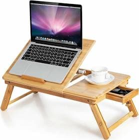 Bamboo Laptop Desk with Adjustable Folding Bed Tray and Drawer