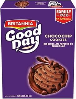 Britannia Good Day Chocochip Cookies | Family Pack -25.39 oz (720 g), Pack of 6 (120 g Each) | Crunchy Chocolate Chip Cookies | Perfect Snack for Tea Time & Parties