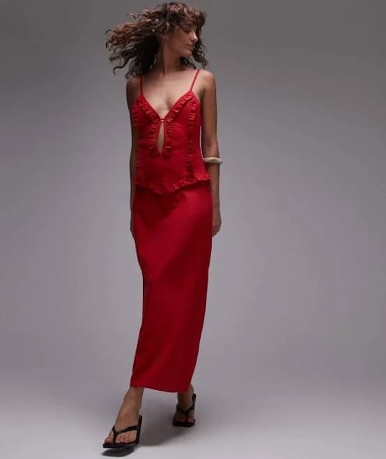 laagam Tulipa Linen Ruffle Midi Dress