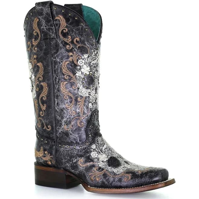 Corral Women's Floral Skull Embroidery & Studs Western Boots