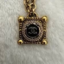 Gold and Black Square Chanel Pendant Necklace 18"