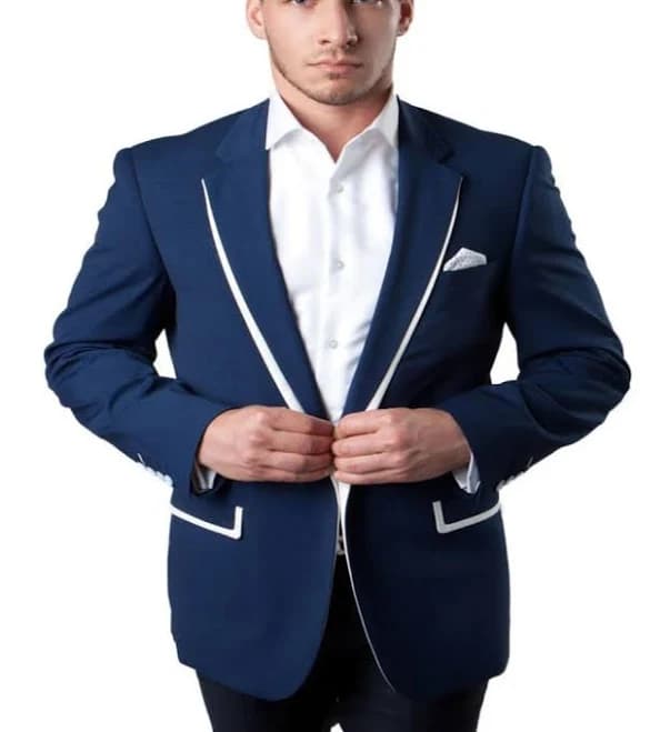 Men's wo One Button Dark Blue with White Trim Summer Blazer 38 Short