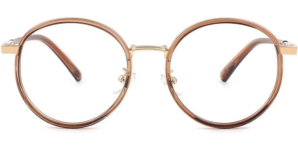 WhereLight Round Oval Prescription Eyeglasses Mix & Match Full Rim Brown Frame, Spring Hinges Blue Light Glasses