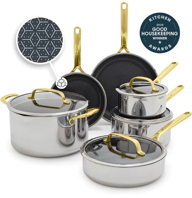 GreenPan Spectra Gold ThermoBond Hybrid Ceramic Nonstick 10-Piece Cookware Set