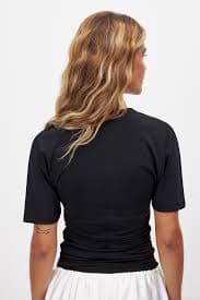 Funnel Neck Shaped Cotton T-shirt Grey | NA-KD