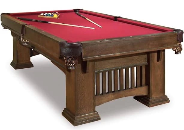 8' Hand-crafted Classic Mission Pool Table (Red Oak), Burgundy / Black (Fringe)