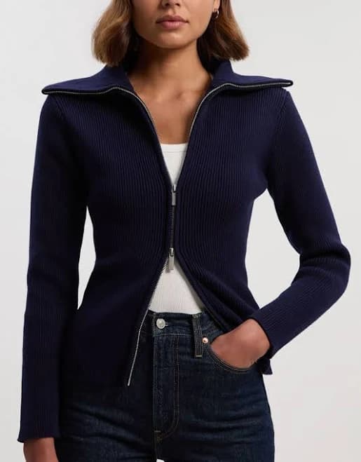 Karen Millen Women's Cotton Zip Through Collar Knit Cardigan
