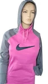 Nike Women's Therma-fit Pullover Hooded Colorblock Pink/Gray Sweatshirt S
