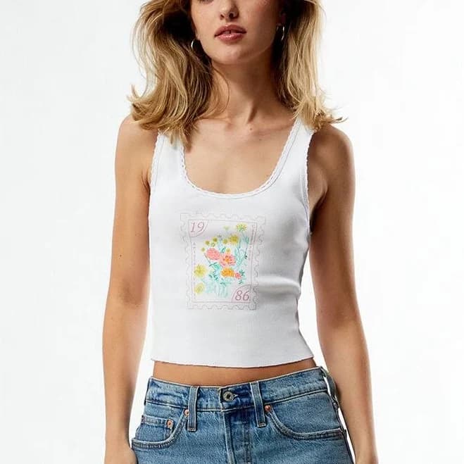 Women's Cropped Garden Stamp Tank Top