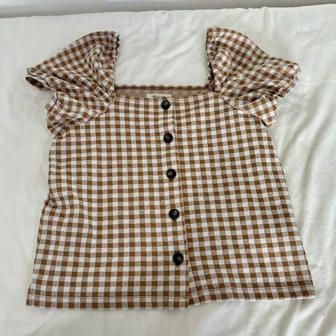 Madewell Women's Gingham Jacquard Square Neck Puff Sleeve Top