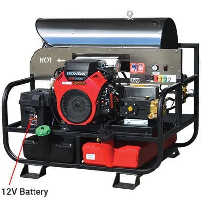Truck / Trailer Mount Hot Water Pressure Washer with Powder Coated Skid Frame, GX390 Honda Gas Engine / General Pump, Belt Drive, 4 GPM @ 3500 PSI
