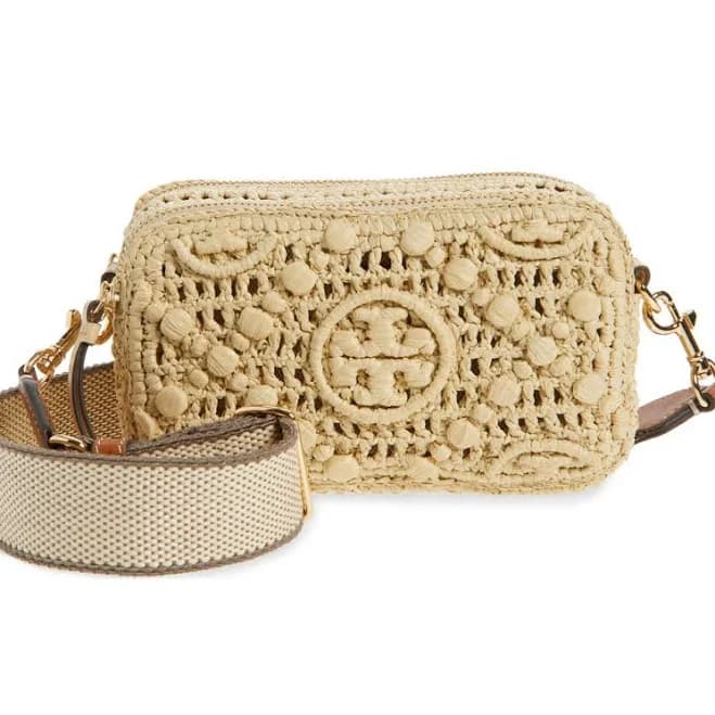 Tory Burch Miller T Monogram Raffia Mini Crossbody Bag