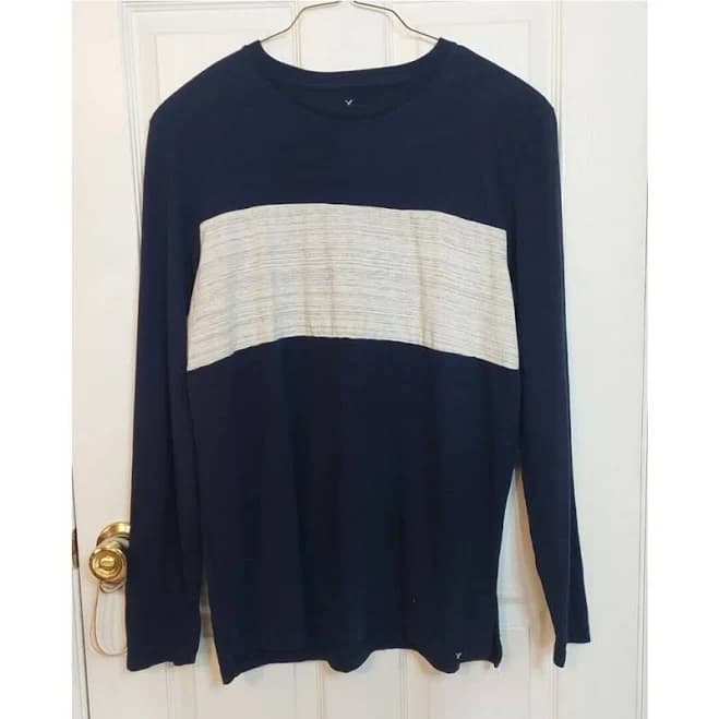 American Eagle Blue White Striped Seriously Soft Long Sleeved TShirt Size L - Men | Color: Blue | Size: M