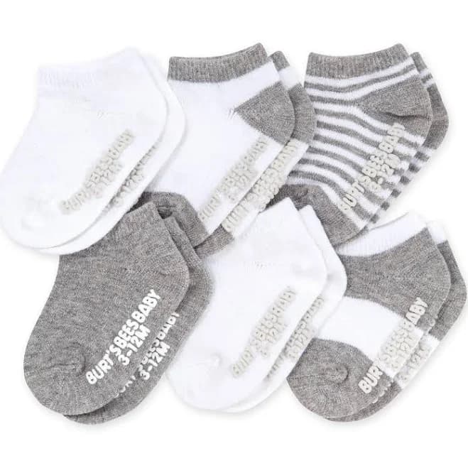 Burt's Bees Solid & Stripes Organic Cotton Baby Ankle Socks 6 Pack