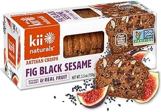 Kii Naturals Artisan Crisps, Healthy Snack Crackers for Cheese, Meats, Spreads, and Charcuterie Boards; Non-GMO, Kosher, No Preservatives, Hand-Crafted - Fig & Black Sesame, 5.3 Ounce (Pack of 1)