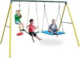 Amazon.com: MAKELEN 3 in 1 Swing Set and Climbing Rope for Kids Backyard Outdoor A-Frame Heavy-Duty Metal Swing Sets with Slide : Toys & Games