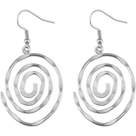 Women's Lightweight Round Twisted Dangle Drop Hammered Spiral Earrings