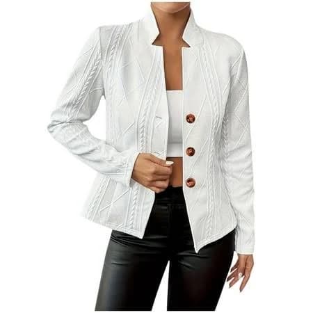 Women's Dressy Stand Collar Cropped Button Up Office Jacket