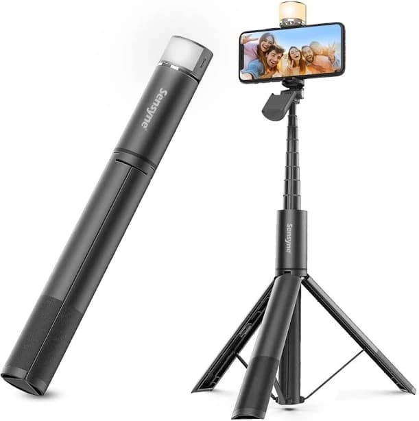 Selfie Stick with Light, Phone Tripod with 360° Rotatable Handle | Aluminum | Wireless | Black | With Lighting