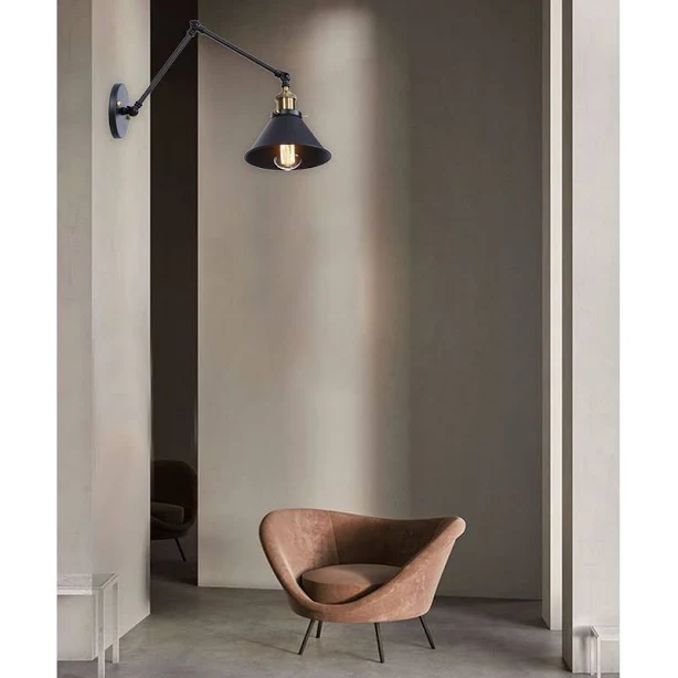 Industrial 1-Light Metal Cone Swing Arm Wall Lighting Fixture