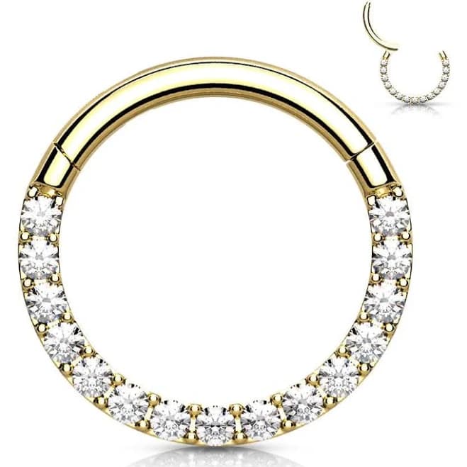 16ga Surgical Steel Paved CZ Hinged Septum Ring Clicker