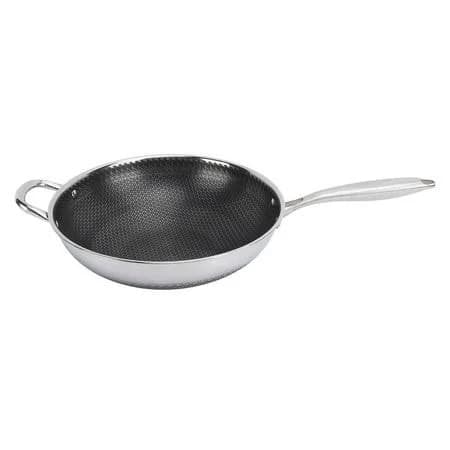 Lazioegr 32cm 304 Stainless Steel Honeycomb Wok NonStick, InductionReady Frying Pan with Concave Base