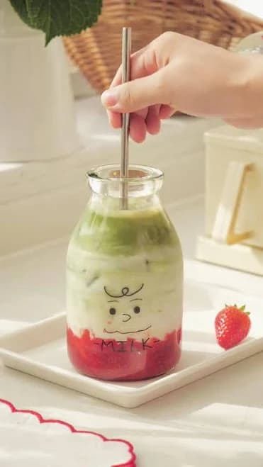Layered Matcha & Strawberry Milk Drink