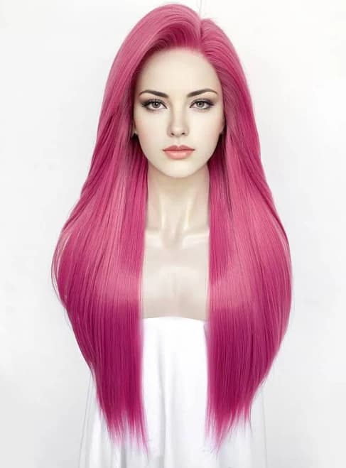 Hot Pink Straight Lace Front Synthetic Wig