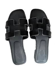 Hermes Oran Leather Sandals Black Size 35