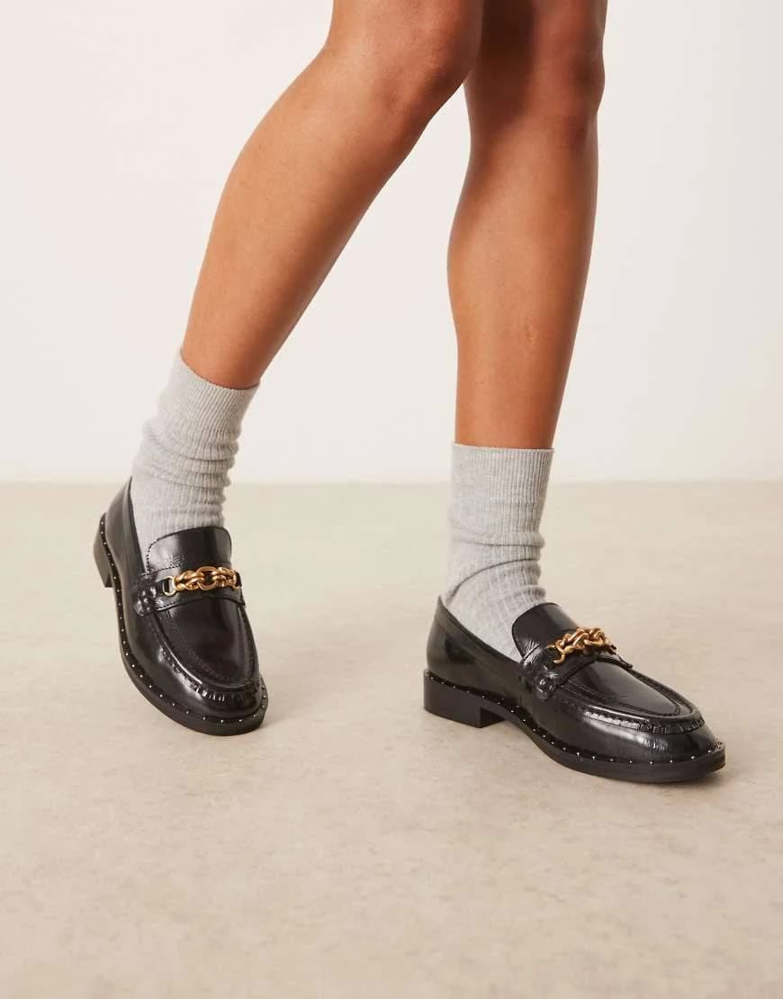 ASOS Design Ministry Leather Loafers with Chain Detail