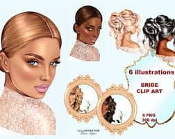 Bride Clipart Bundle, Wedding Clipart, Sublimation Designs Download, Fashion Girl Clipart, Wedding Female Clipart, Bride Portrait - Etsy